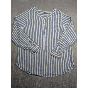 Lucky Brand Button Up Top Womens Size 1X Blue Linen Lightweight Resort Travel